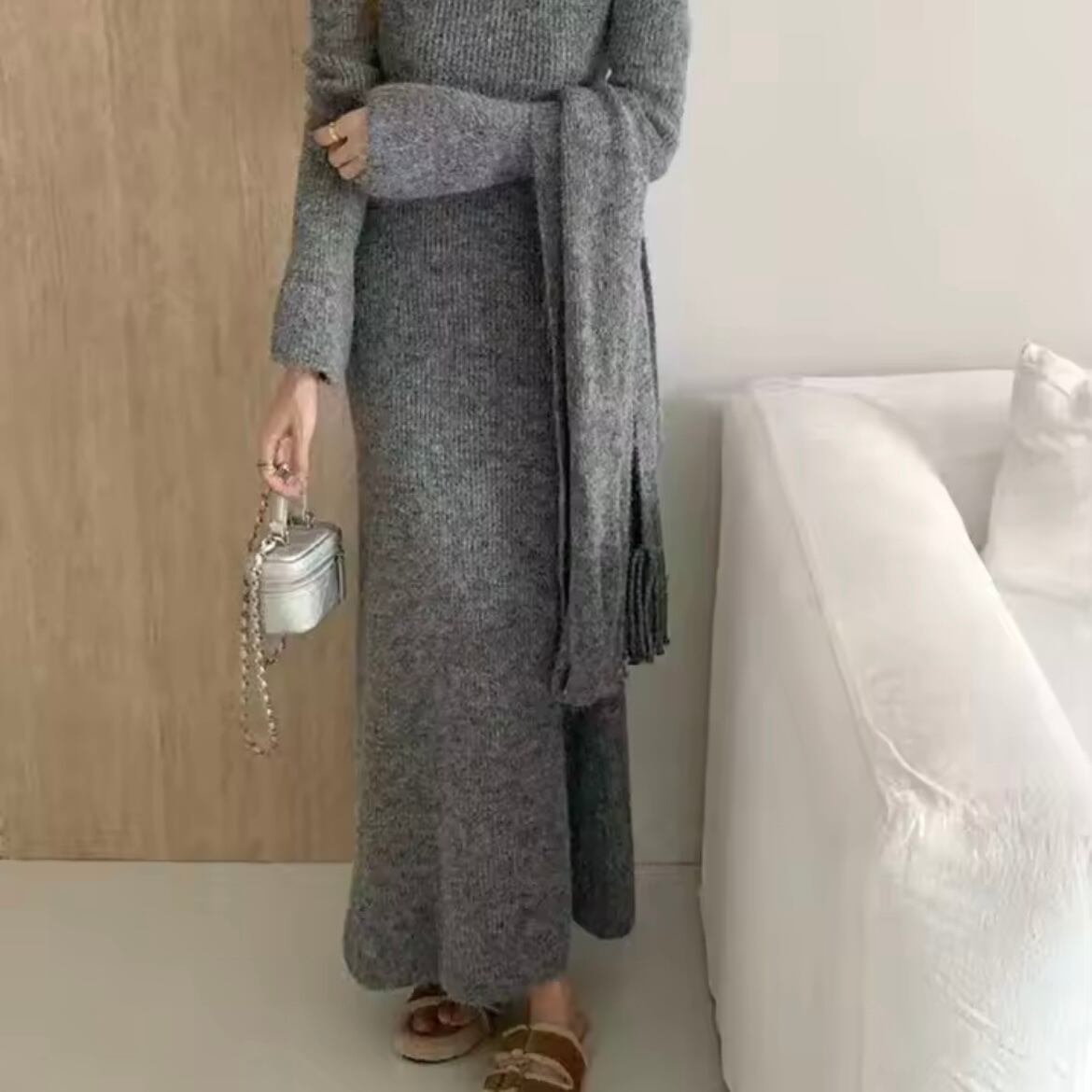 muffler knit long dress