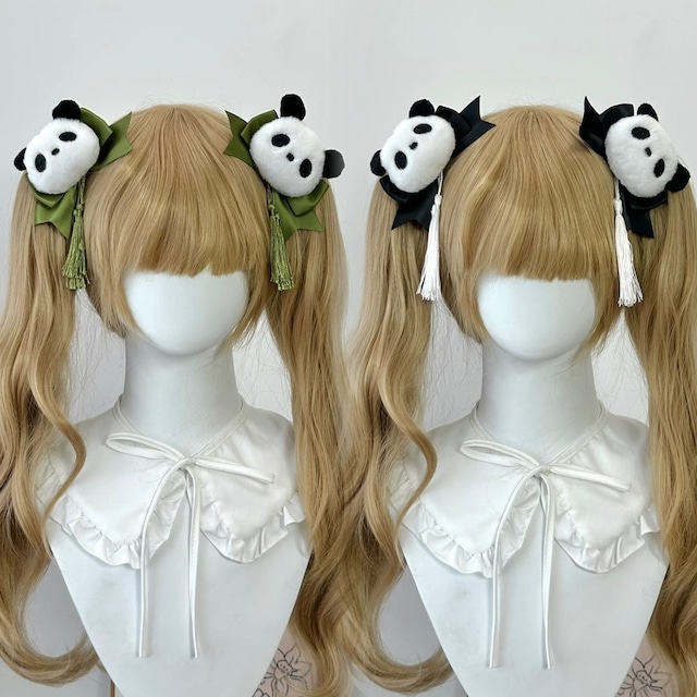 中華ロリータ パンダ房飾りロリータヘアクリップ2点セット