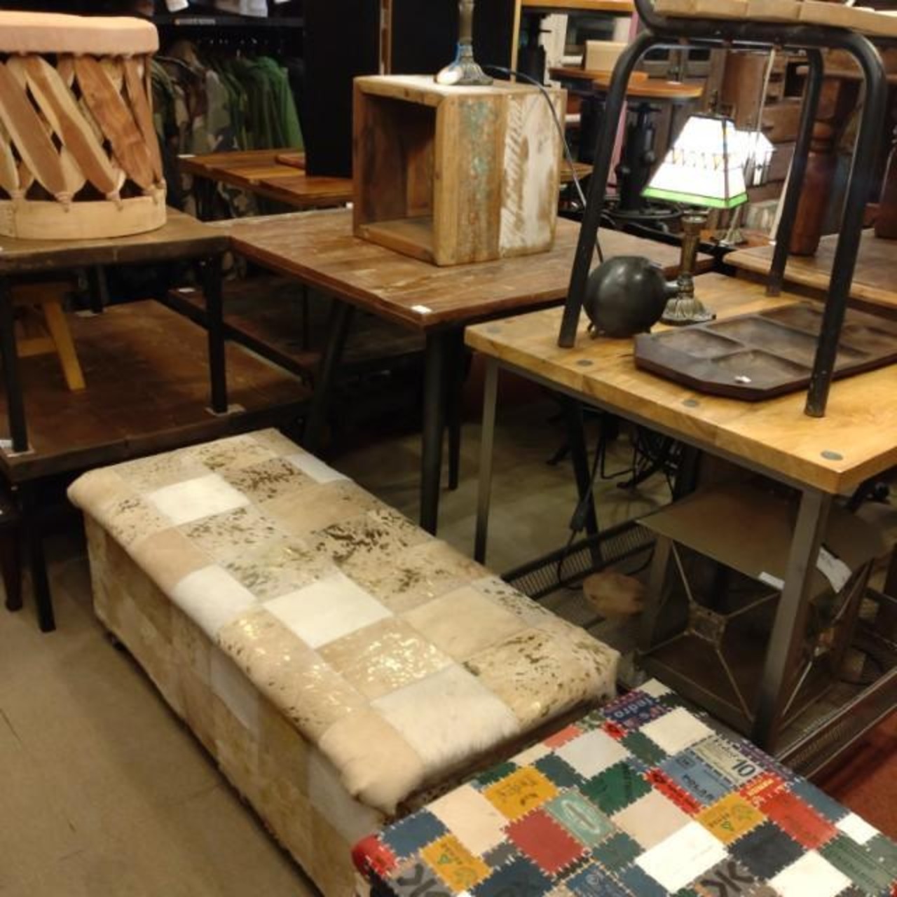 [Large Item] TOPANGA Furniture Patchwork Stool Cow Leather 2-Seater Dining Chaise Lounge Box