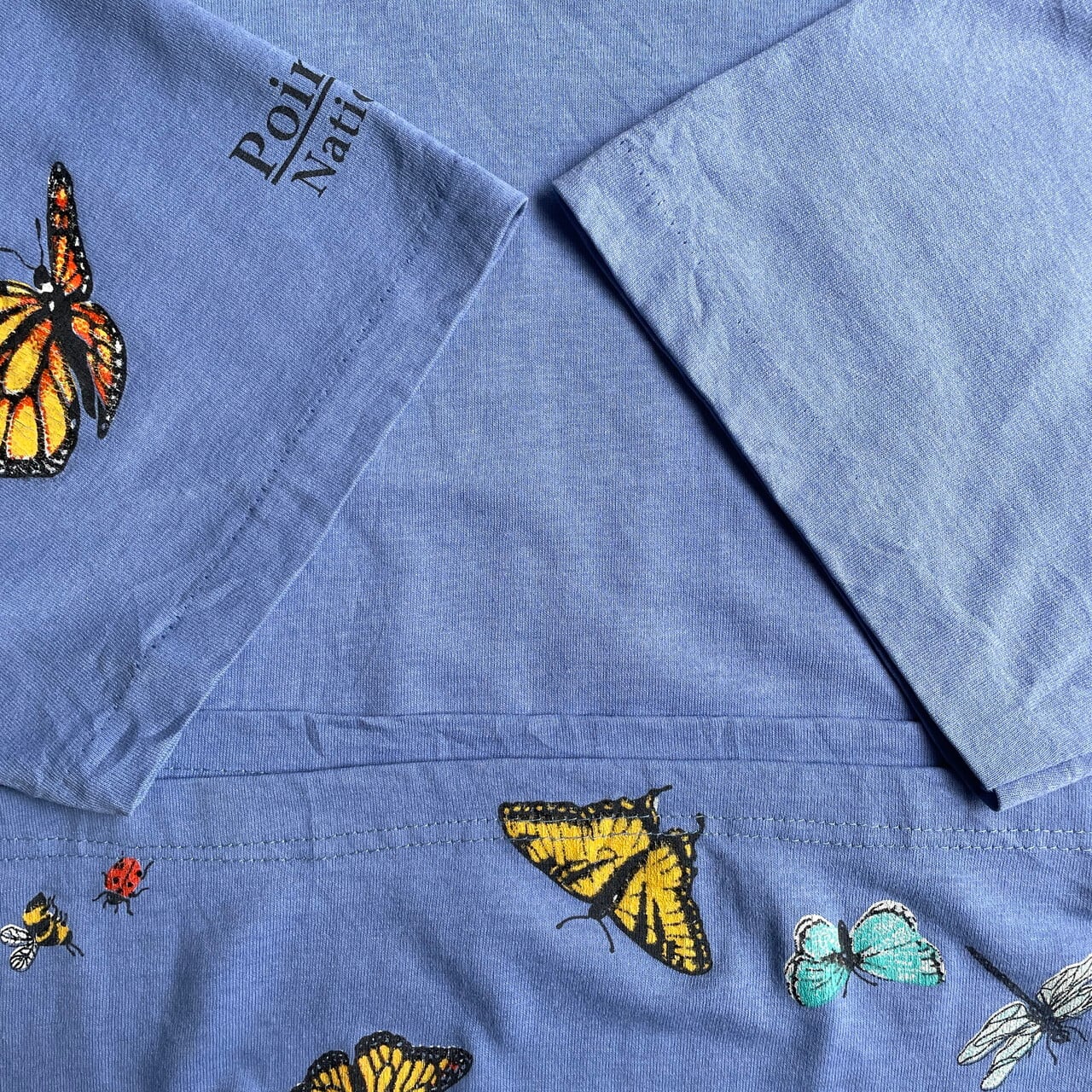90年代 カナダ製 蝶 昆虫 ショート丈 プリントTシャツ メンズXL 古着