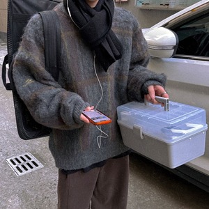 ふわふわチェック柄ビッグニット　1052