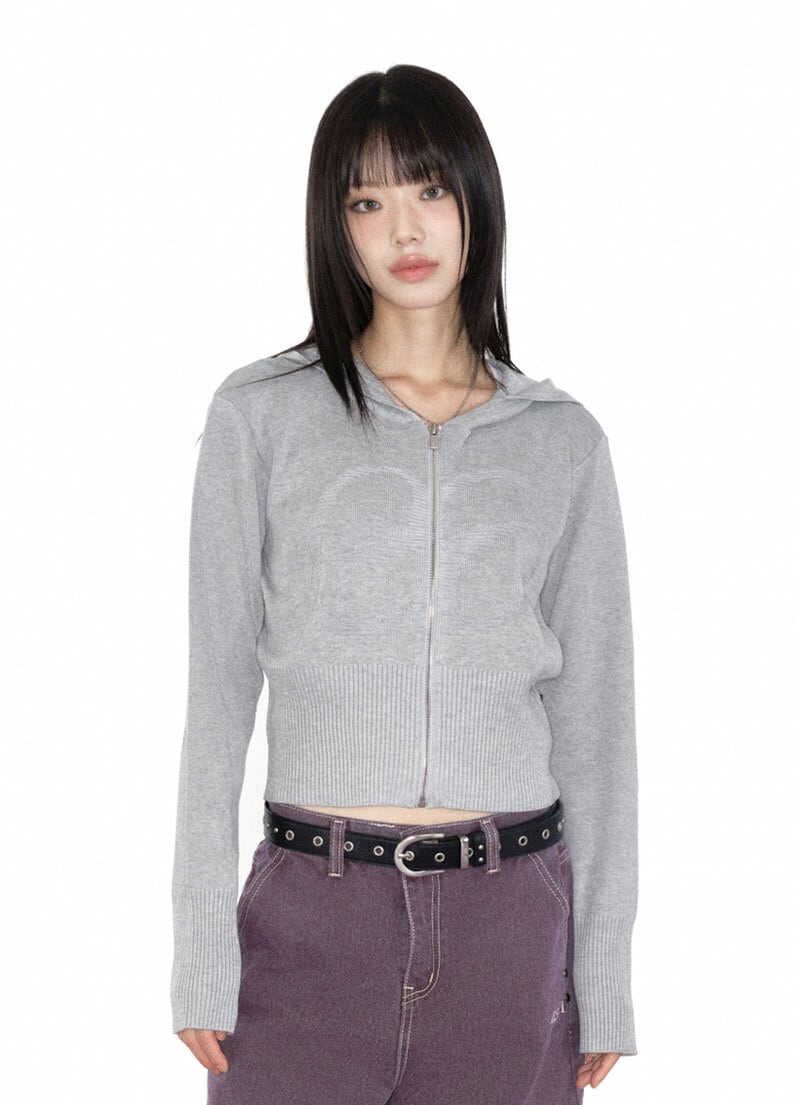 as”on] PUNCHED KNIT HOOD ZIP-UP / GRAY 正規品 韓国ブランド 韓国