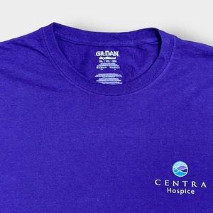 【GILDAN】3XL ビッグシルエット 医療関係  ワンポイントロゴ プリント Tシャツ バックプリント パープル 半袖 US古着