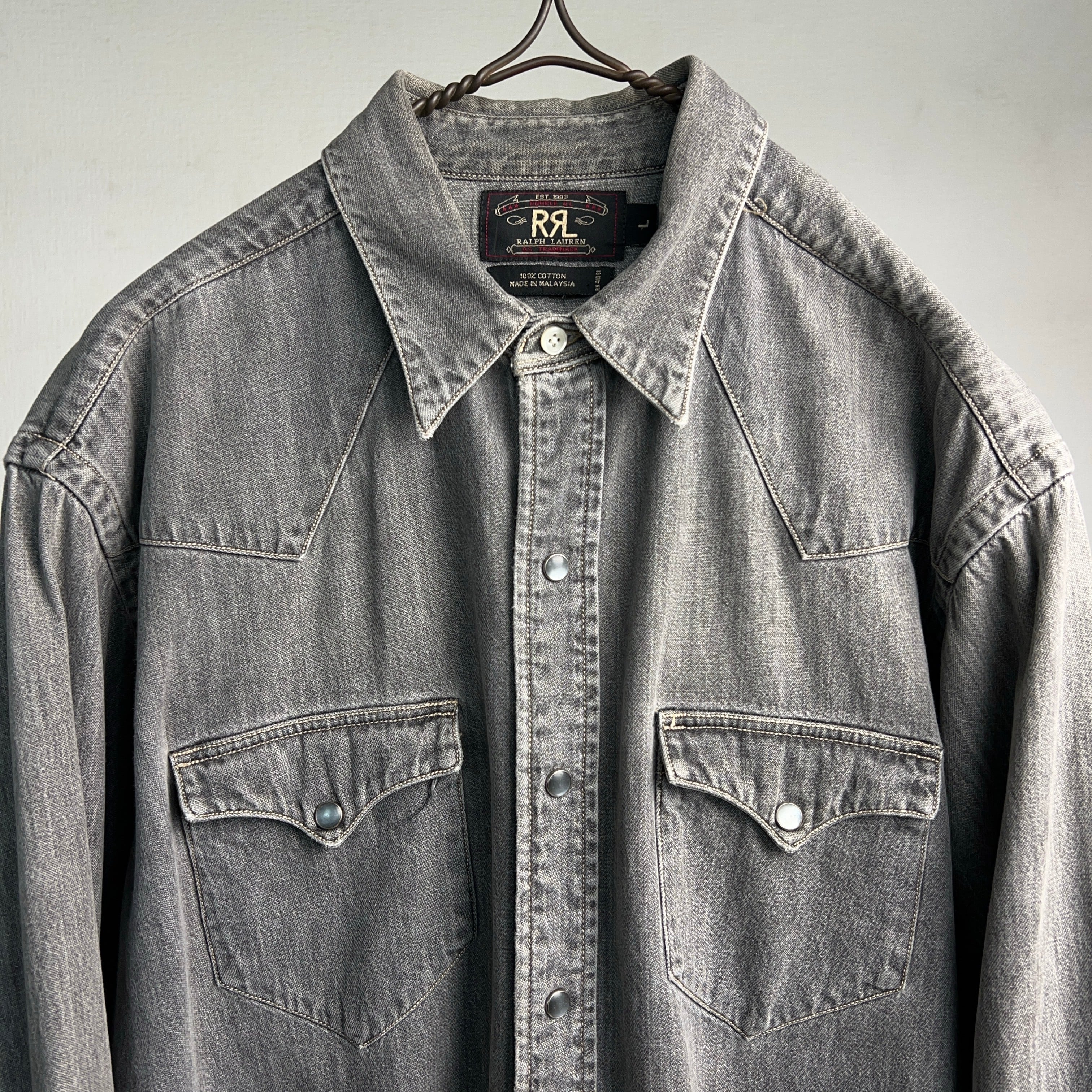 90's RRL by Ralph Lauren Black Denim Western Shirt 90年代 ダブル