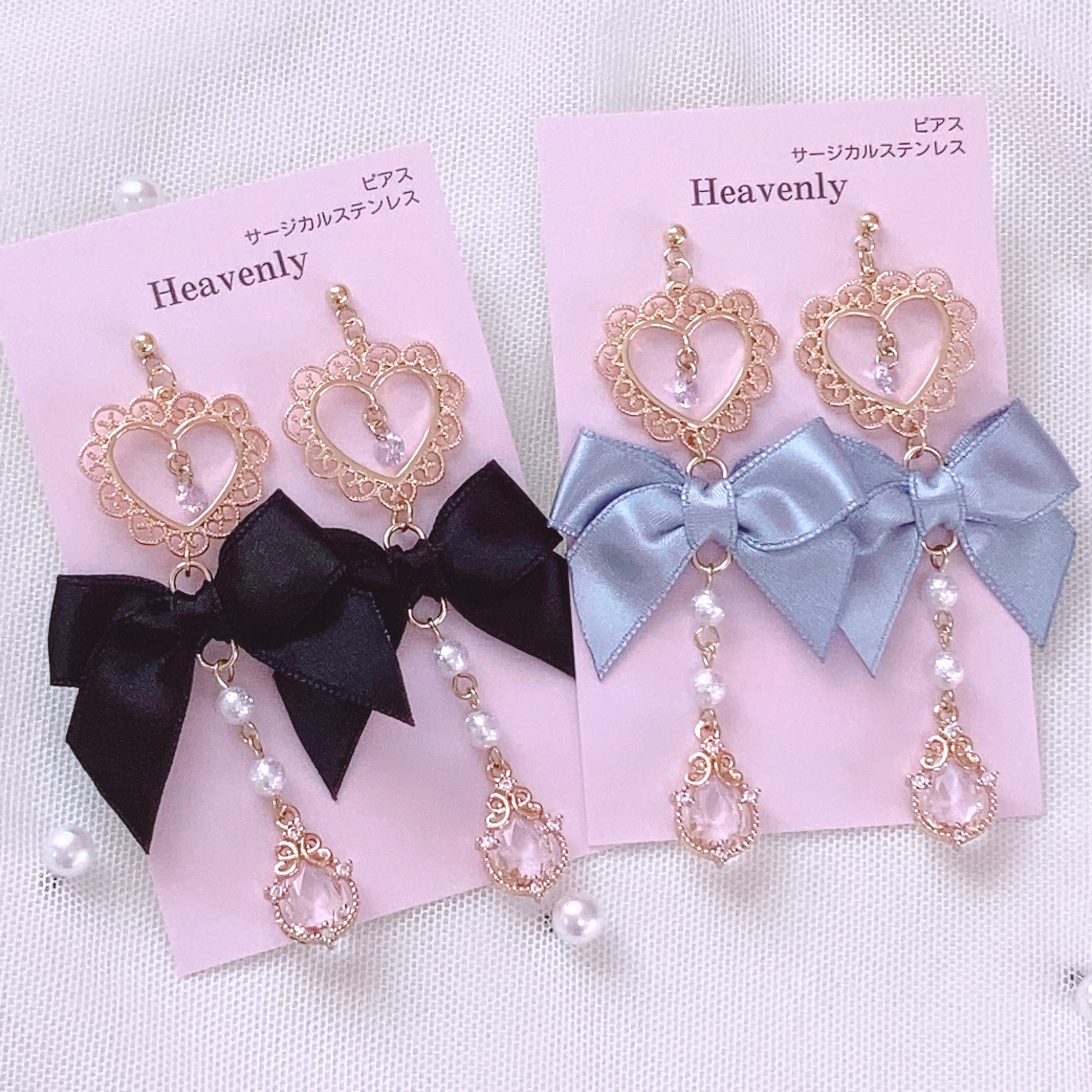 推し色リボン フリルハート♡ピアス/イヤリング | Heavenly(ヘブンリー