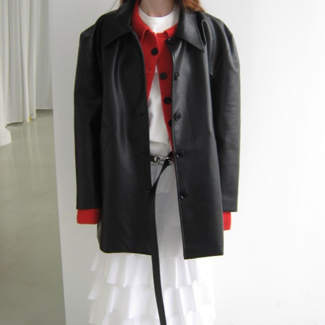 パフスリーブシルエットフェイクレザーコート 　LT0040028