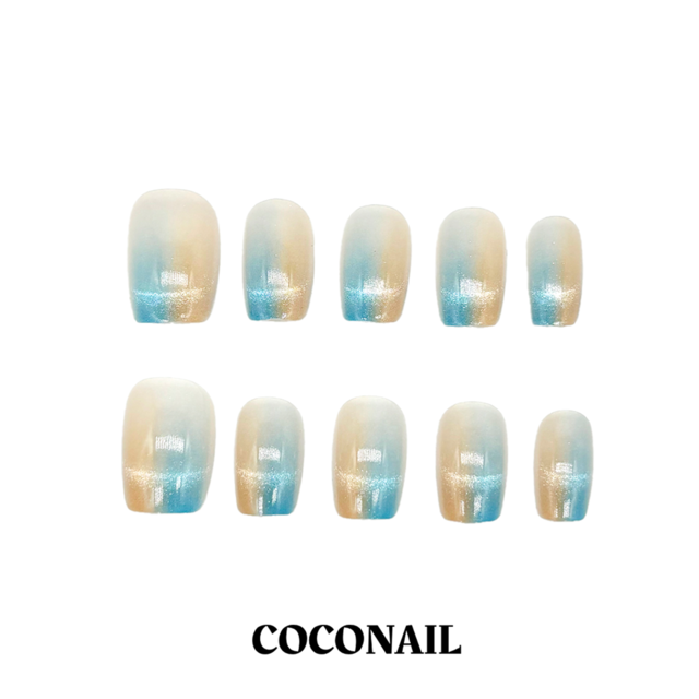 100%ハンドメイド「キイロとブルーのグラデーションのマグネットネイル」