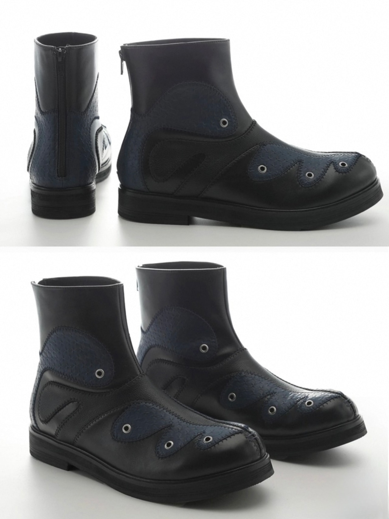 54A0 × musaafeer Flowing Patchwork Round Toe Boots