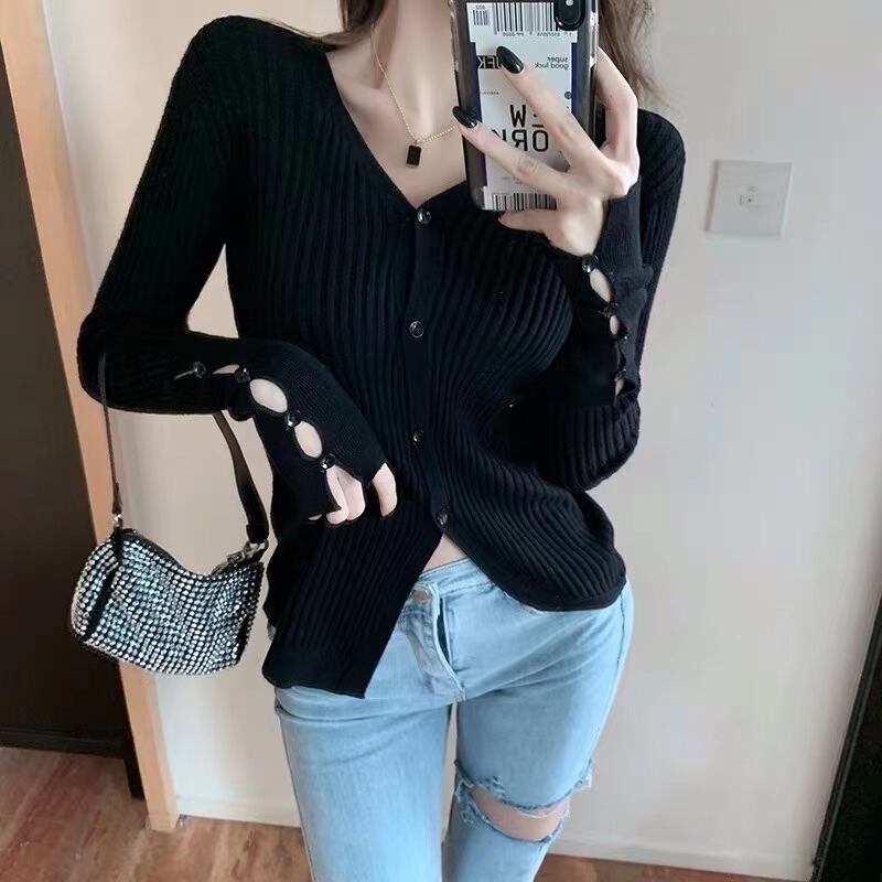 袖ボタン ニットカーディガン　　AJ111-156