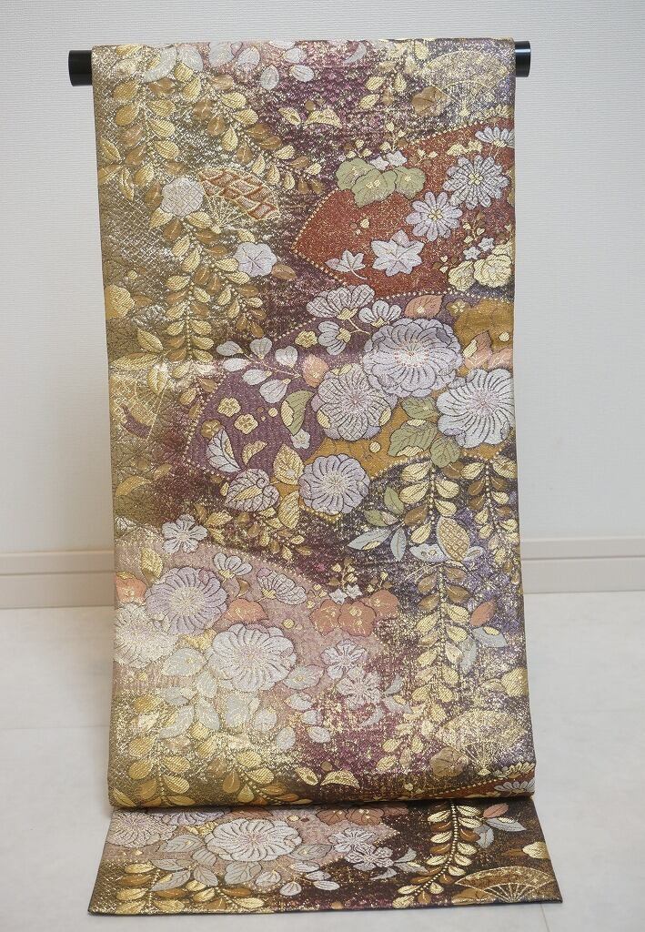 素材辻が花 やまと誂製 唐織り 袋帯 金糸 茶 紫 347