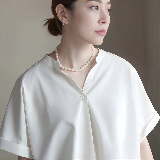 オーバル バロック 淡水パール  ネックレス 7.0-8.0mm / サージカルステンレス製 K14GFオプション可 / pe-186