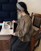 コットンコーデュロイ 丸襟ゆったりブラウス