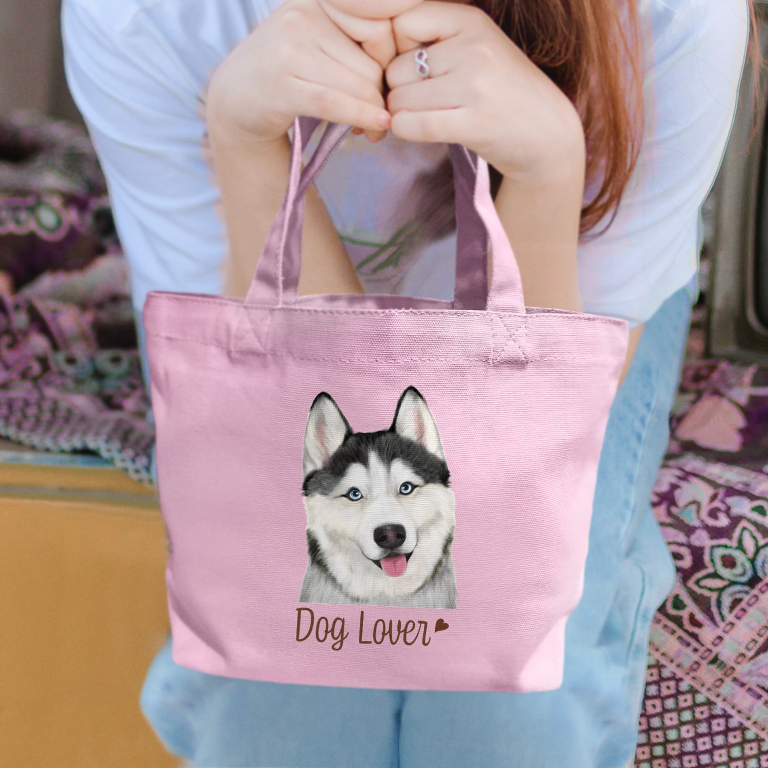 シベリアンハスキー 水彩画風 毛色4色 】 ミニキャンバス トートバッグ