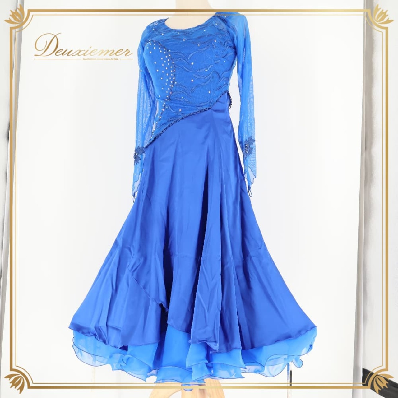 社交ダンス 衣装 ワンピース ドレス ブルー系 青 Grace レース ダンス パーティ 発表会 軽い フリル きれいめ 上品 大人 キラキラ 発表会ドレス ダンス衣装 女性用 エレガント ダンスパーティー 衣装用ドレス