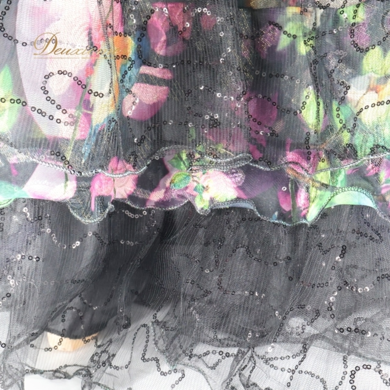 パーティドレス ワンピース ドレス 演奏会 カラードレス 発表会 パーティ Da Vistosa ドニャヴィストーサ 黒 紫 ピンク 緑 フリル レース 花柄 ブラック系 ピンク系 グリーン系 デザイン 華やか フェミニン 結婚式 ステージ衣装 おしゃれ レディース