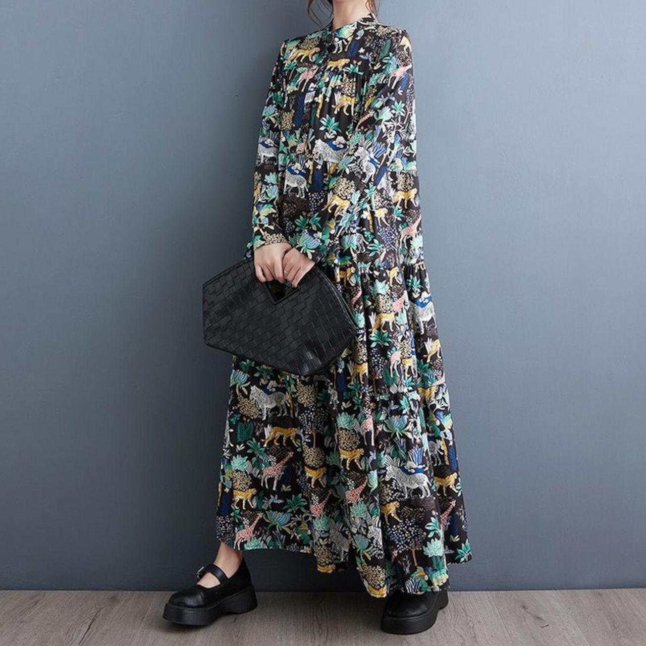 アニマルプリント マキシ丈 ワンピース 00126
