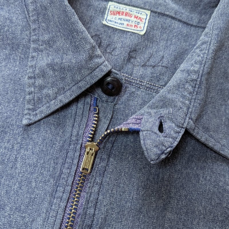 40s SUPER BIG MAC Half-Zip Purple Chambray Work Shirt (15 1/2