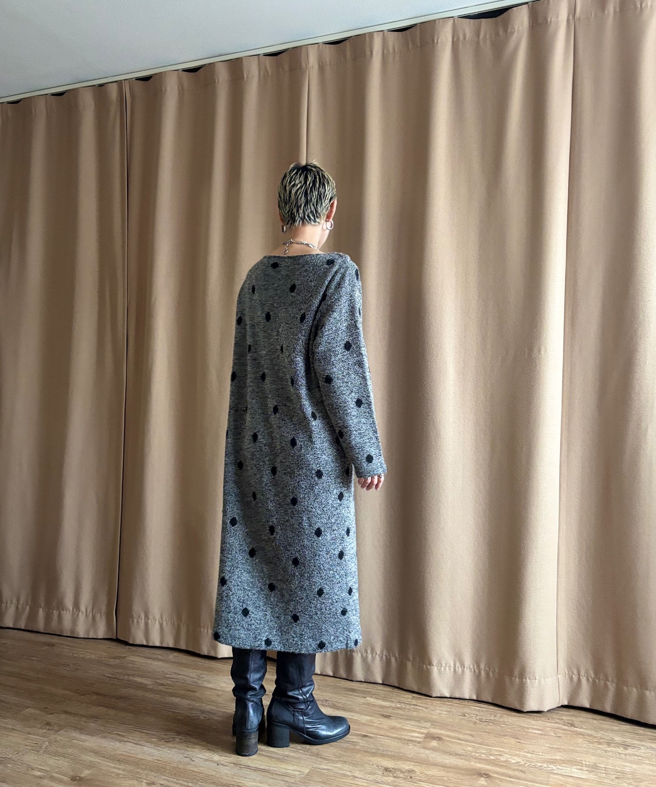 MADE IN JAPAN dot pattern knit dress-5039-10