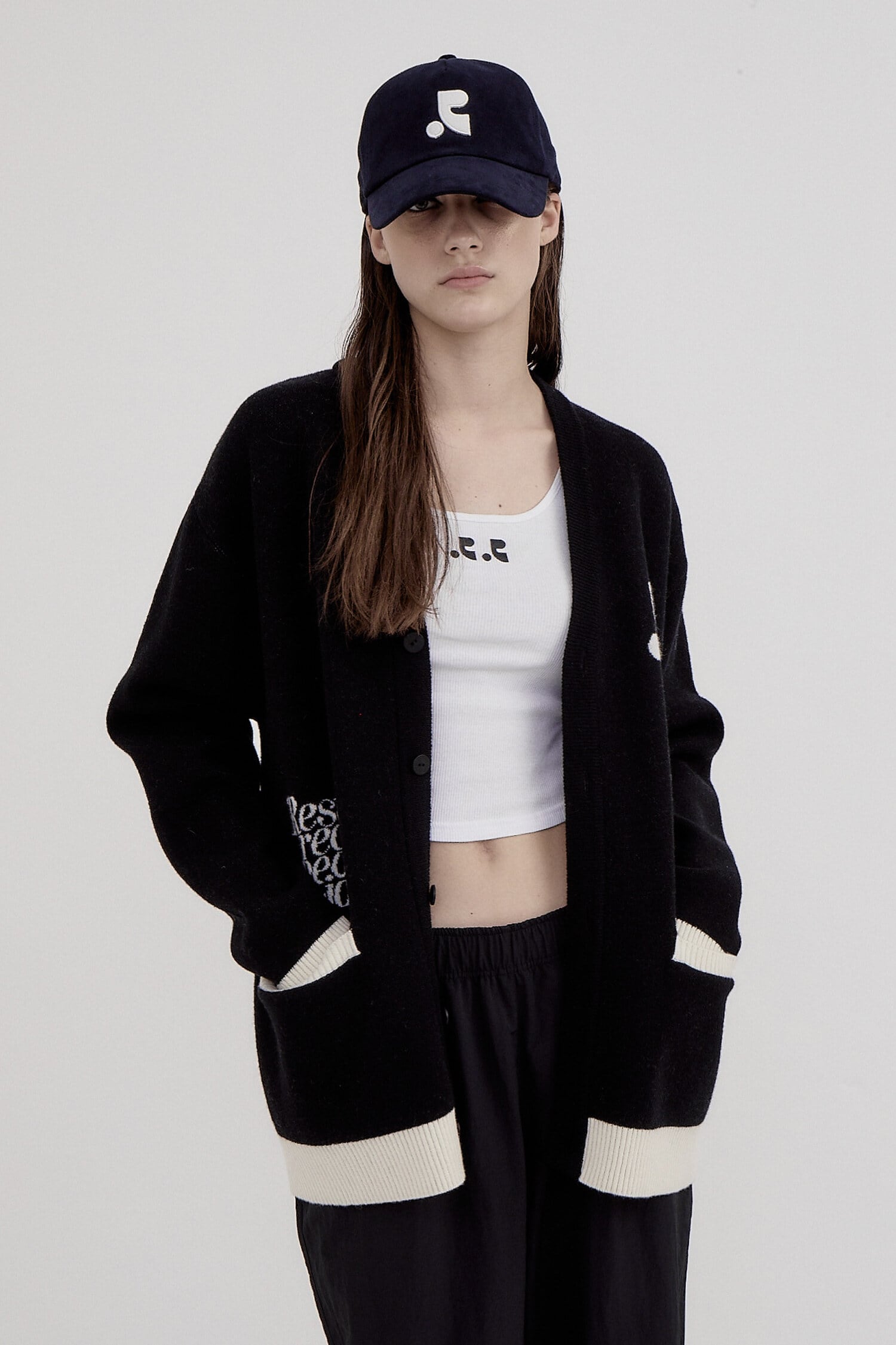 rest & recreation] RR LOGO JACQUARD KNIT CARDIGAN - BLACK 正規韓国