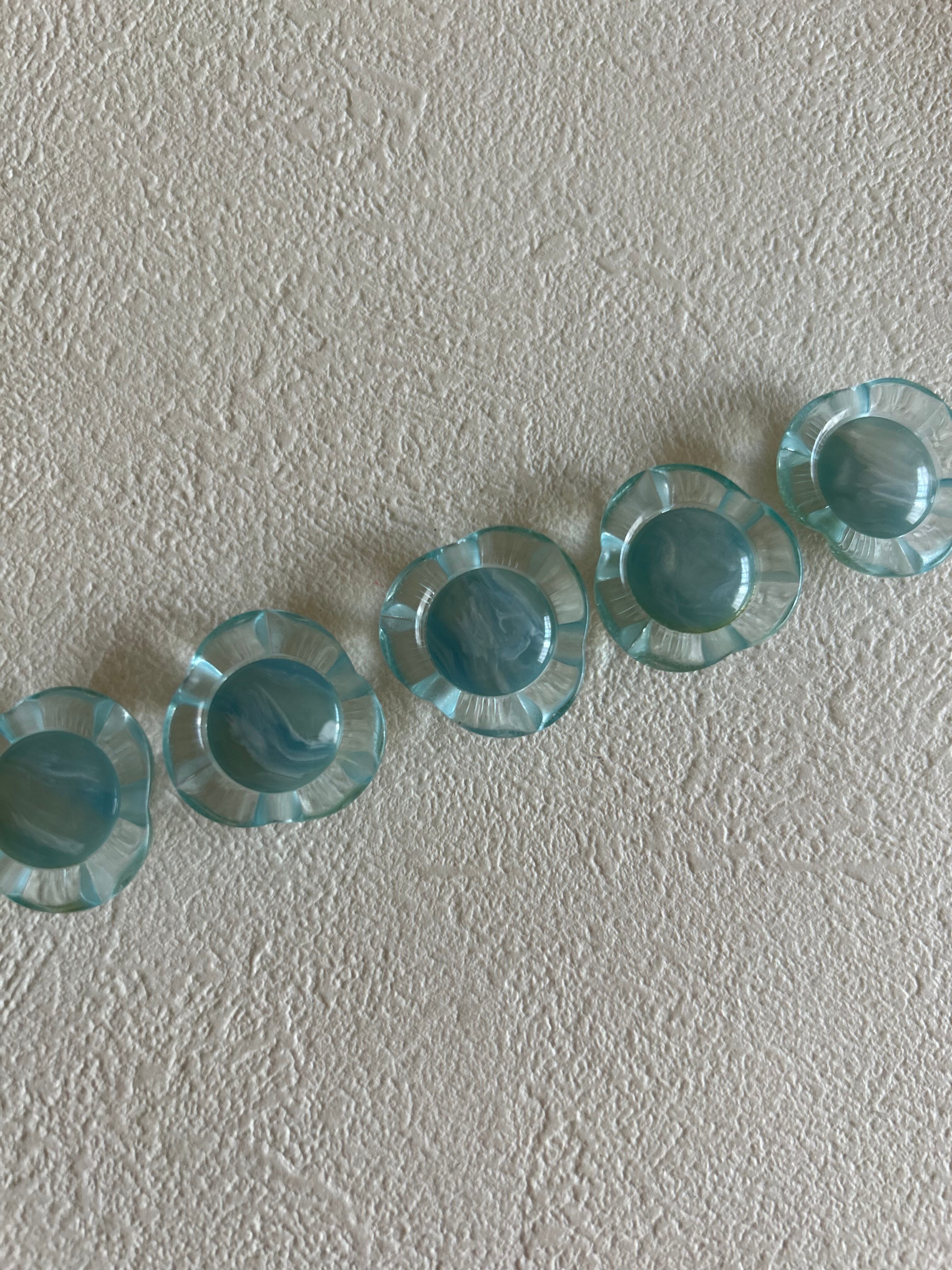 Japanese Vintage ボタン 22mm button フラワー カボション ライトブルー アクセサリーパーツ 装飾材 カルトナージュ