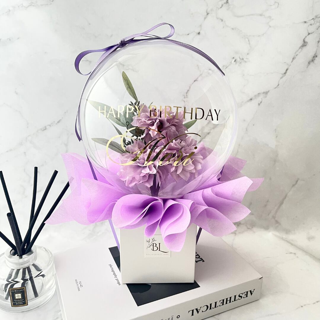 【誕生日・結婚祝いに】ダリア×パープル バルーンフラワードレスアップボックス ミニサイズ