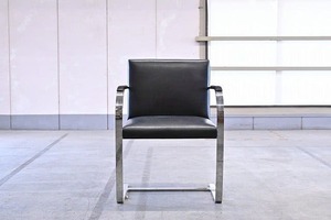 Knoll 42万「Brno chair/ブルーノチェア フラットバー 」本革 アームチェア ダイニングチェア ミース・ファン・デル・ローエ ノル ノール【中古家具/中古インテリア/USED家具ユーズド家具/リサイクル】