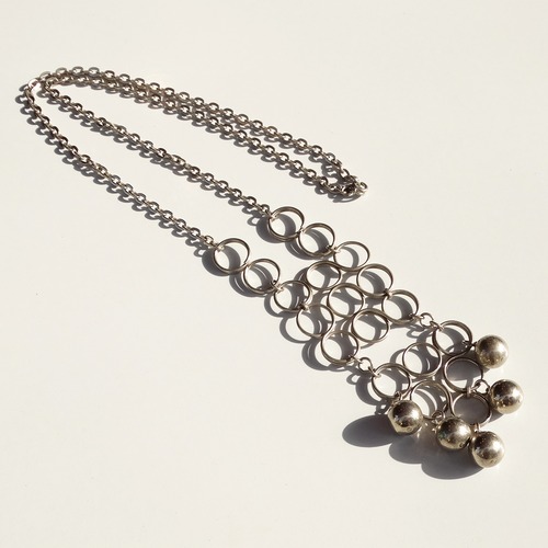 80s Vintage silver color wire craft long chain necklace