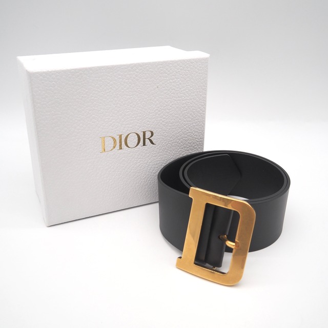 Christian Dior クエイク Dバックルベルト レザー ブラック ゴールド ディオール
