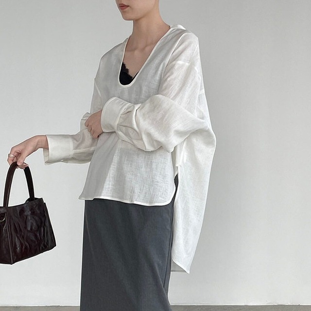 loose u-neck shirt　102996