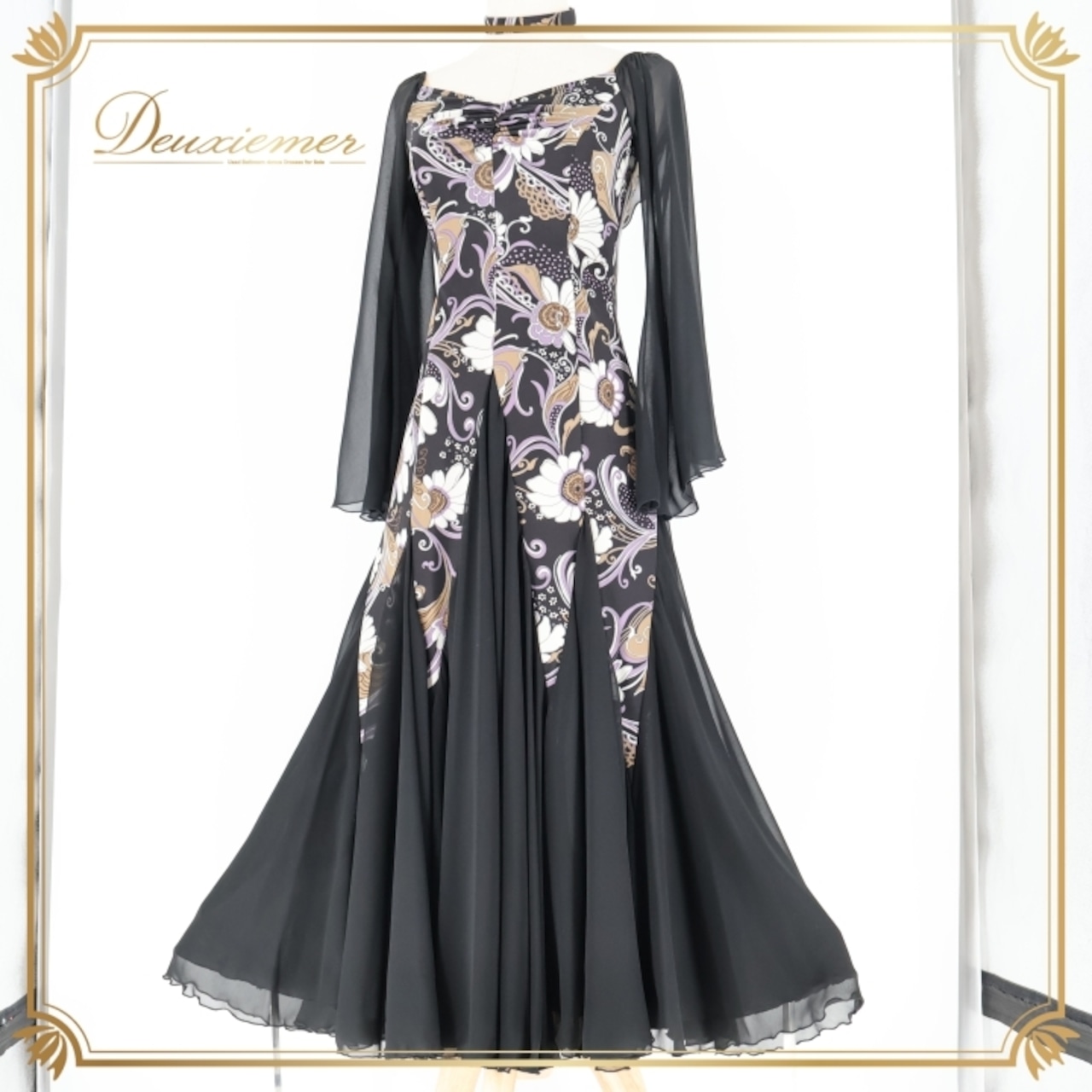 社交ダンス 衣装 スタンダードドレス ワンピース ドレス ブラック系 ホワイト系 ブラウン系 パスタイム PASTIME 日本製 黒 柄 模様 レース ダンス パーティ 発表会 伸縮 軽い ストレッチ素材 フォーマル 大人 レディース 薄手 華やか ダンス用 長袖 おしゃれ 上品 パーティードレス