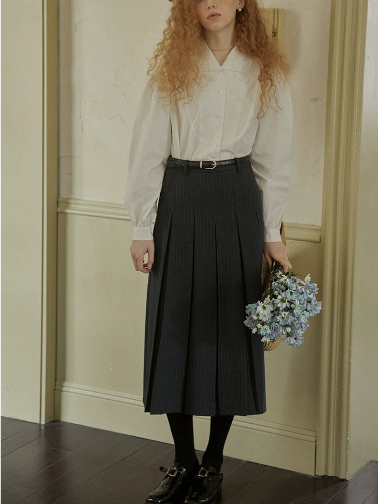 Albane Embroidery Scallop Collar Blouse F0797