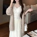 【3点セット】ニットカーデ＋レースキャミ＋ティアードシアーマキシスカート ・75370