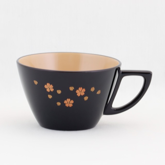 1109-1-A  輪島塗　珈琲カップ／黒塗／桜蒔絵