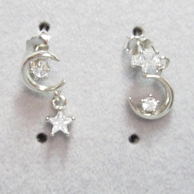 完成品  1ペア 3㎜ スターCZ スイングムーン  S925  ピアス　SV