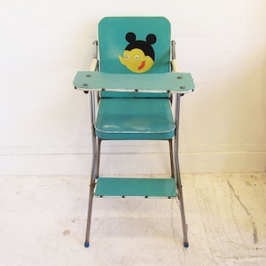50s Vintage turquoise blue color mouse design kids high chair