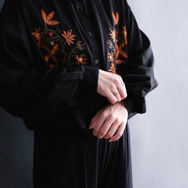 flower embroidery design l/s mode shirt