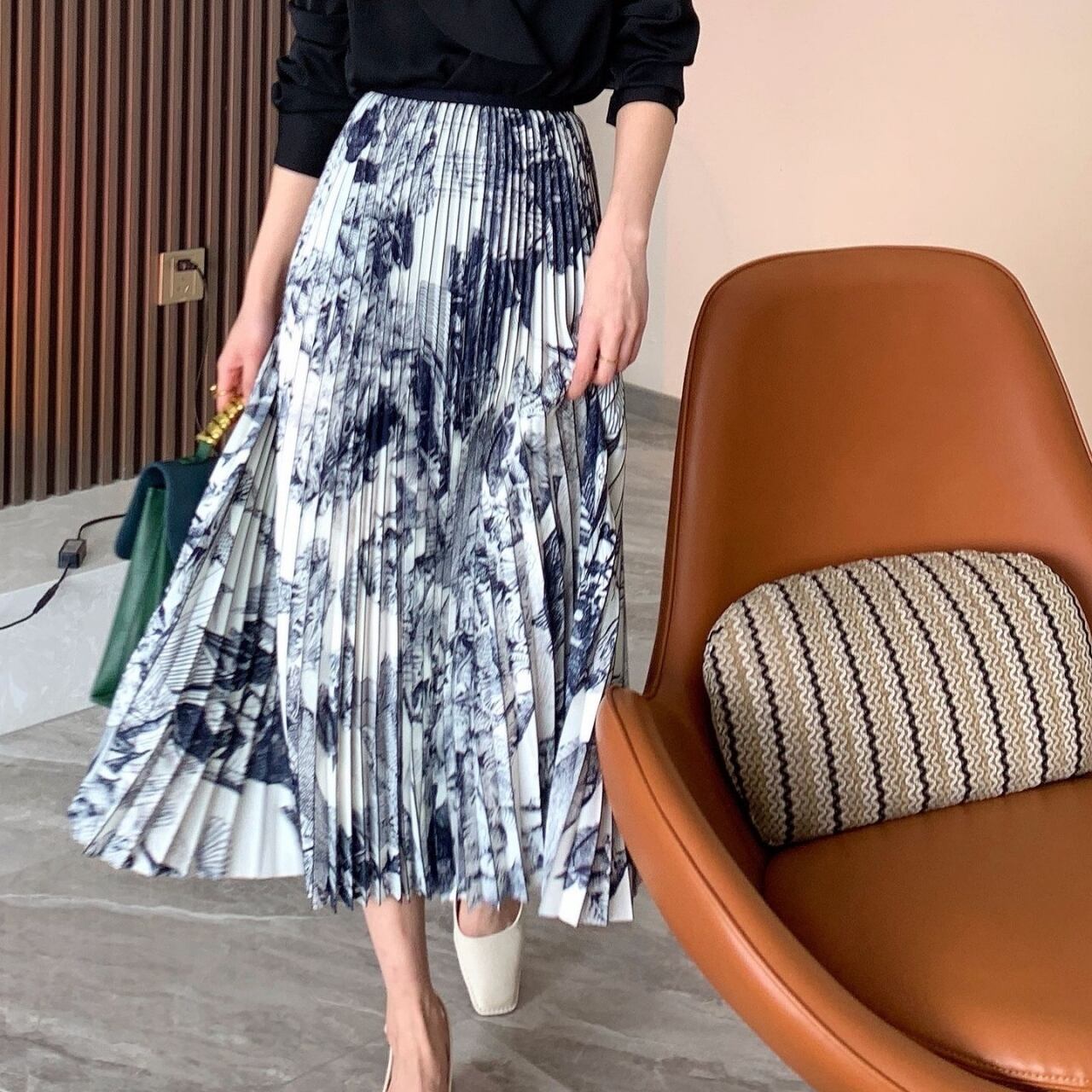 ハイツイストギャバジン プリーツミディスカート Robotecnia Mx