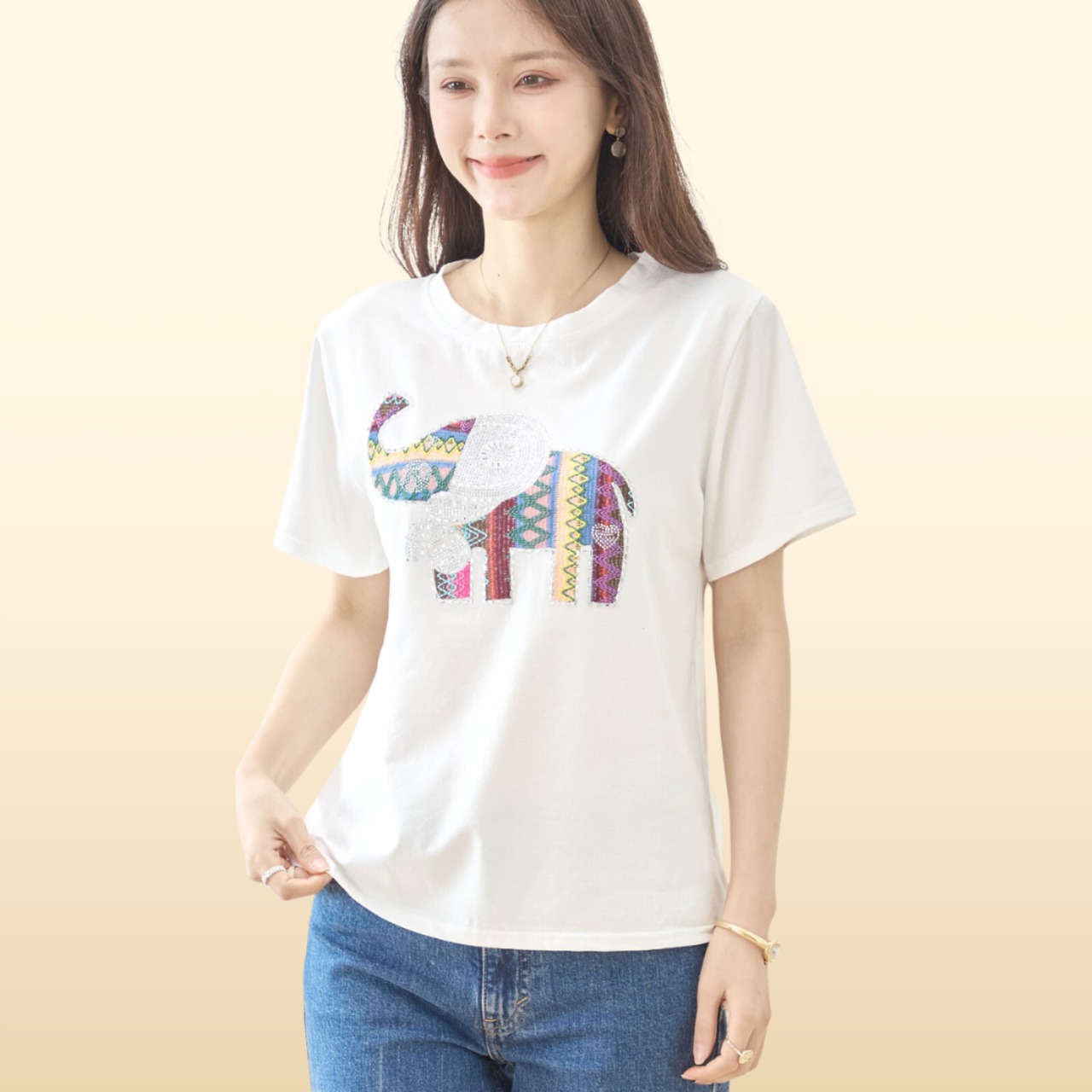 TRUBE キラキラ象さんデザインTシャツ【M~L】ホワイト