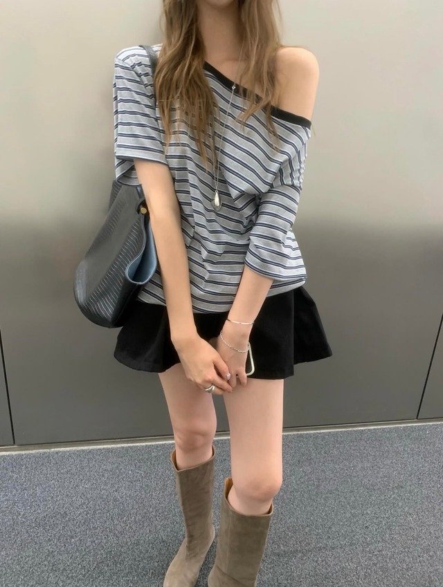 (即納)poster / Soft stripe tee / gray