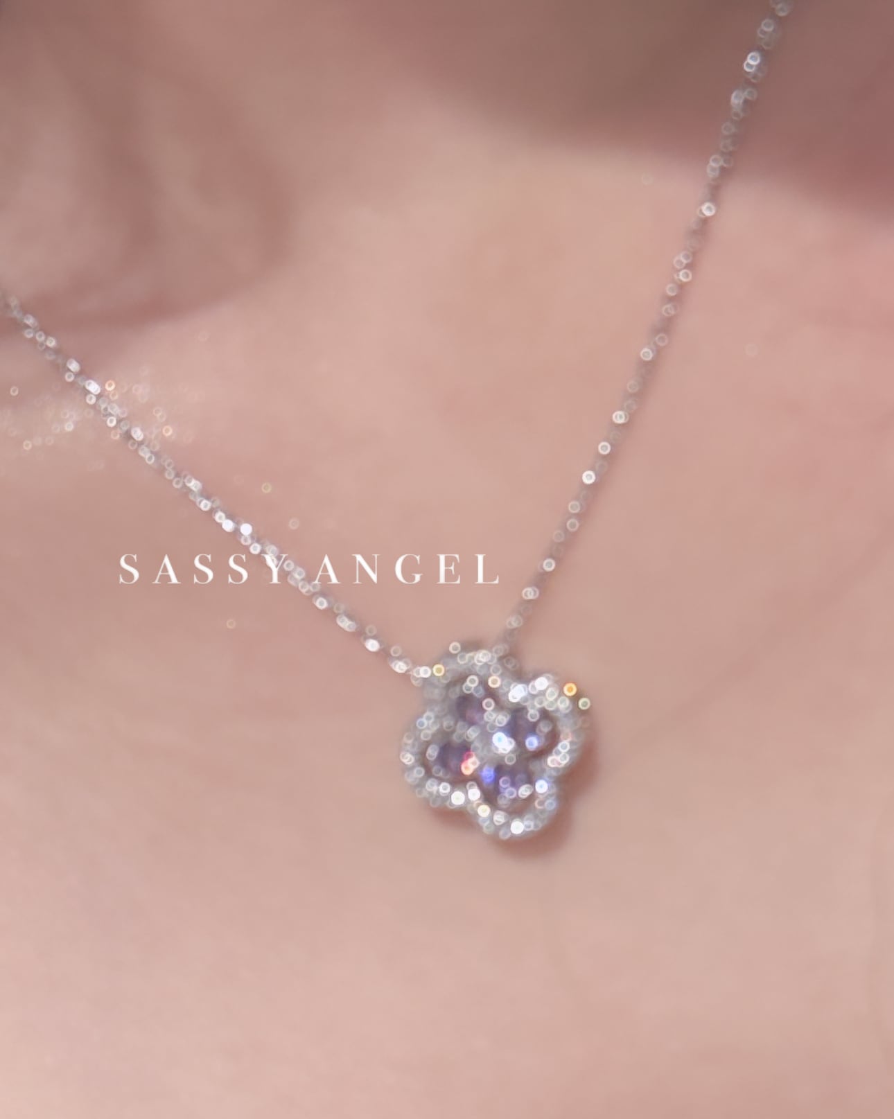 clover flower necklace purple [237] | SASSY ANGEL