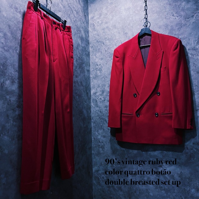 【doppio】90’s vintage ruby red color quattro botão double breasted set up
