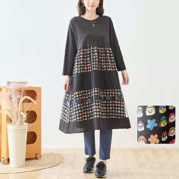 TRUBE ワンピース フェイス チュール レイヤード切替 N82-874 ブラック M L fmsd ロング丈 ナチュラル ゆったり 体型カバー ミセス きれいめ レディース 上品 大人可愛い