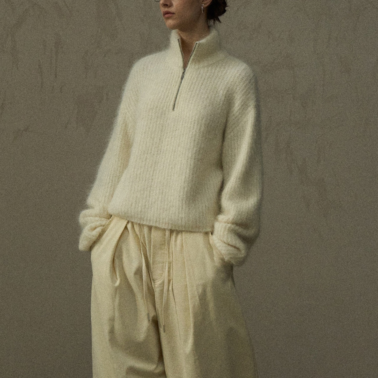 Half Zip Mohair Knit Pullover T3964