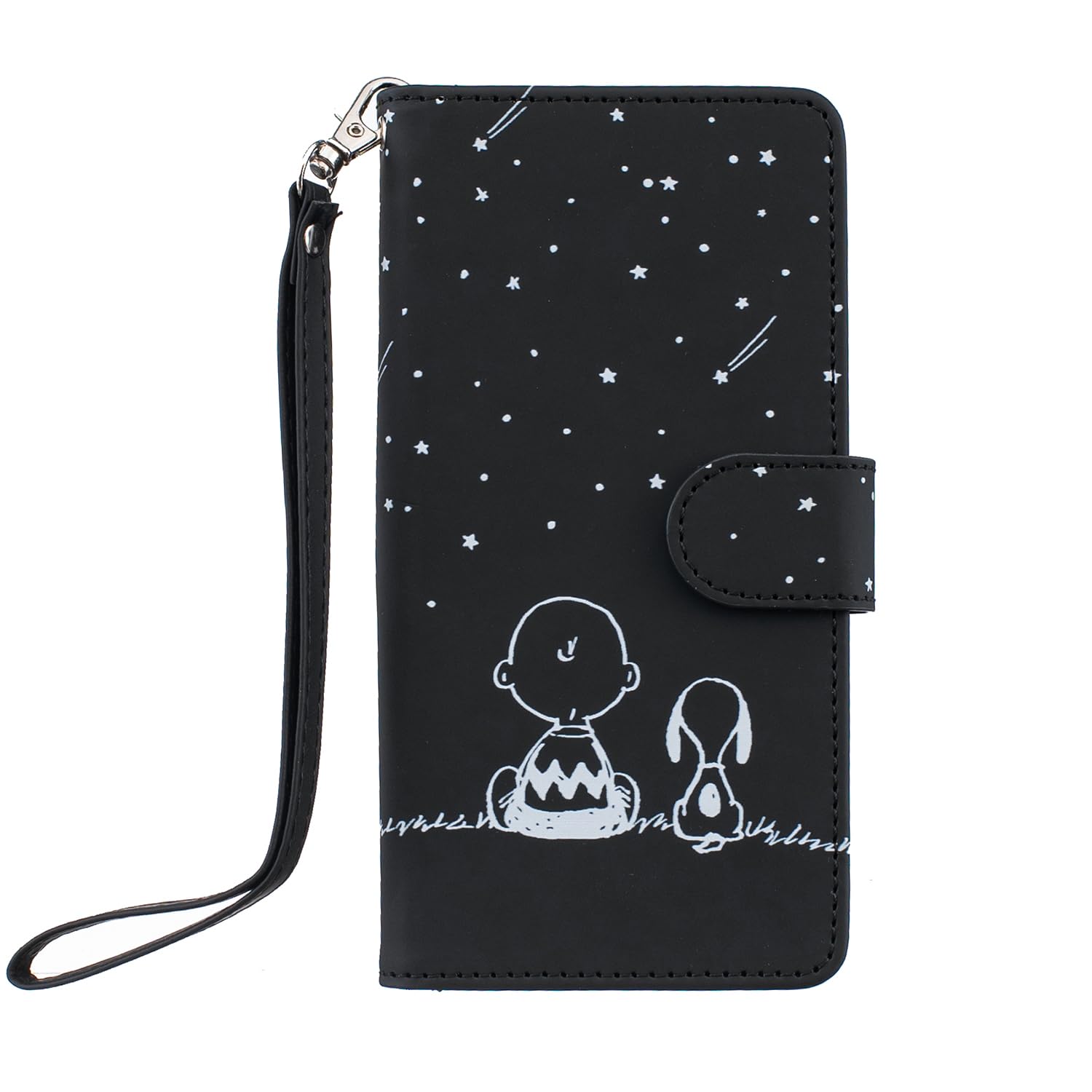 case for 電話カバー iPhone 16 plus 対応 アイフォン 16 プラス ケース 手帳型かわいい犬 流星 ストラップ付き マグネット式磁気 全面保護 スタンド機能 カード収納 財布型 黒 ブラック 男女兼用 (A1, iPhone16 Plusに適合する)