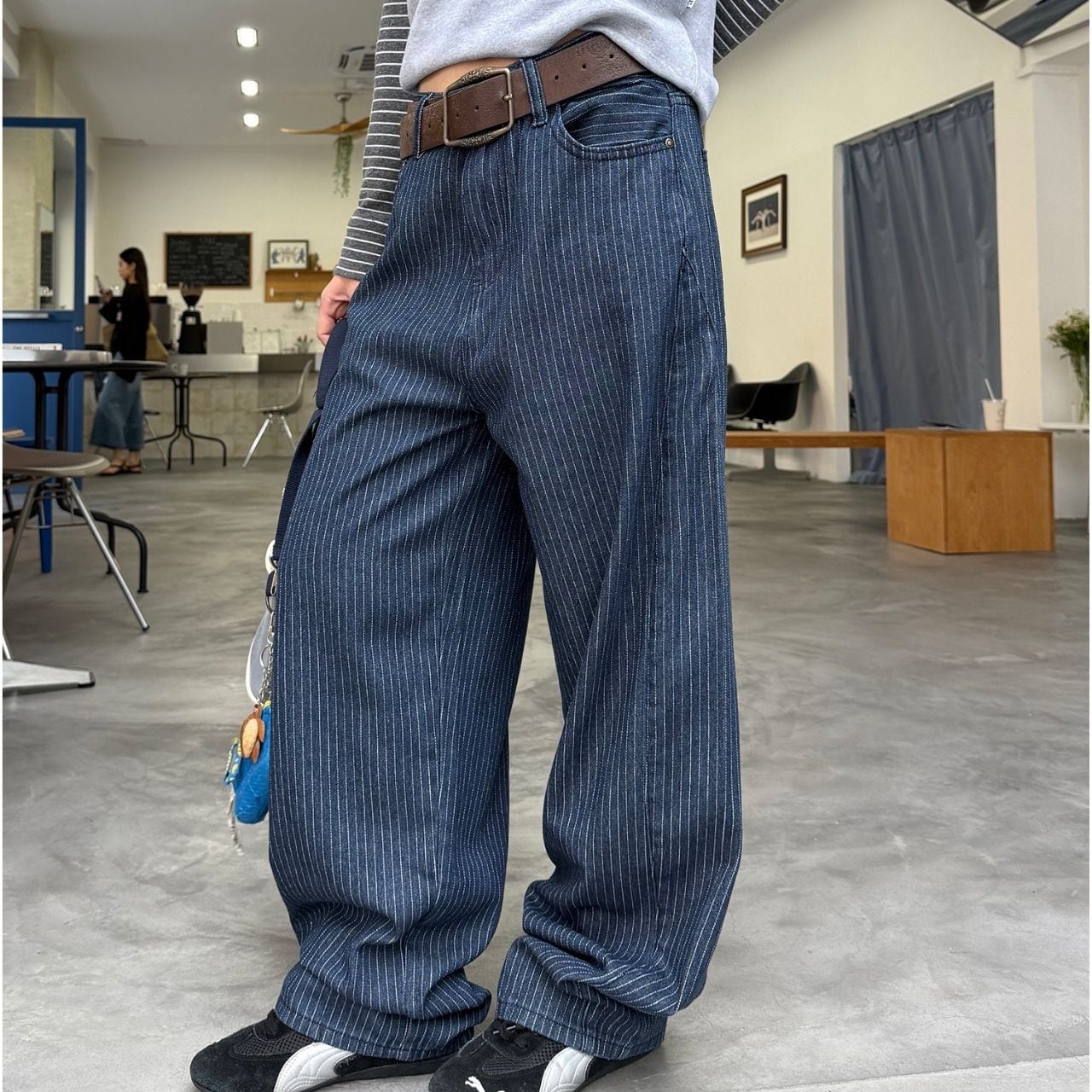 ピンストライプソフトルーズパンツ 2col R00686