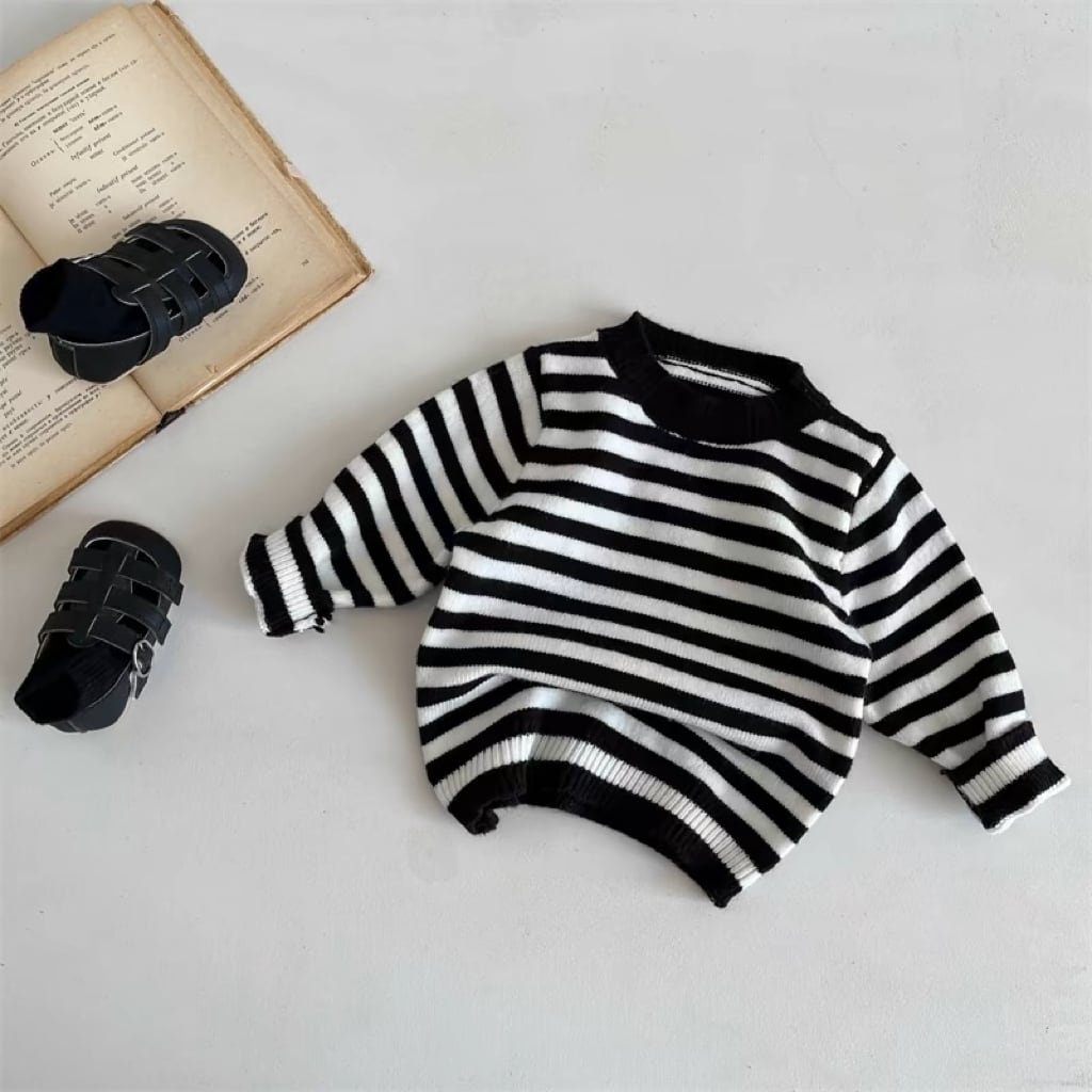 ベビー幼児男の子ボーダー柄セーター ニットサロペットロンパース