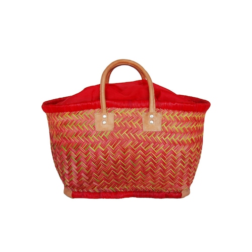 アウトレット品【かごバッグ】パニエM / インナーバック付き / Red x Yellow Green/ マルシェバッグ