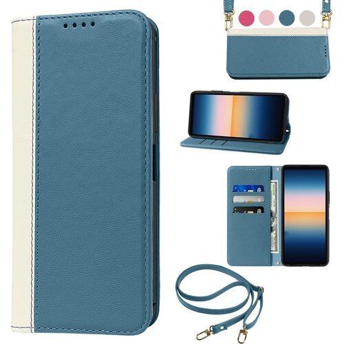 Xperia 10 III ケース 手帳型 高質PUレザー Xperia 10 III カバー SOG04 ケース エクスペリア10 III ケース 携帯カバー Sony SO-52B 肌感のよ 二色組合せ 耐衝撃 肩掛け 首かけ 斜めがけ ショルダー ケース 皮革 耐汚れ 内蔵マグネット開閉式 スマホケース おしゃれ カードポケット スタンド機能 人気 財布型 スカイブルー+ホワイト 1295