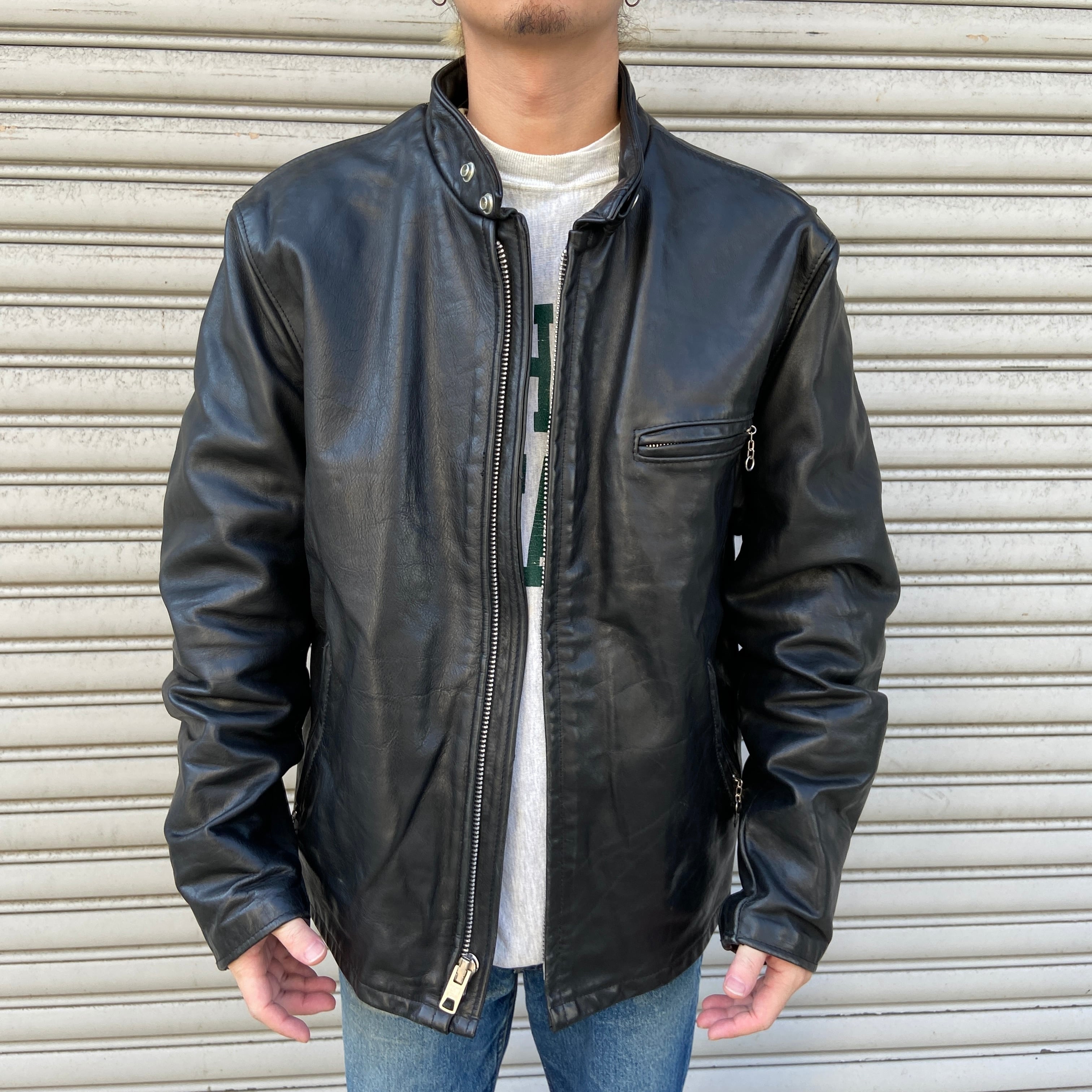 Schott 641 シングルレザーライダースジャケット 牛革 本革 黒 L