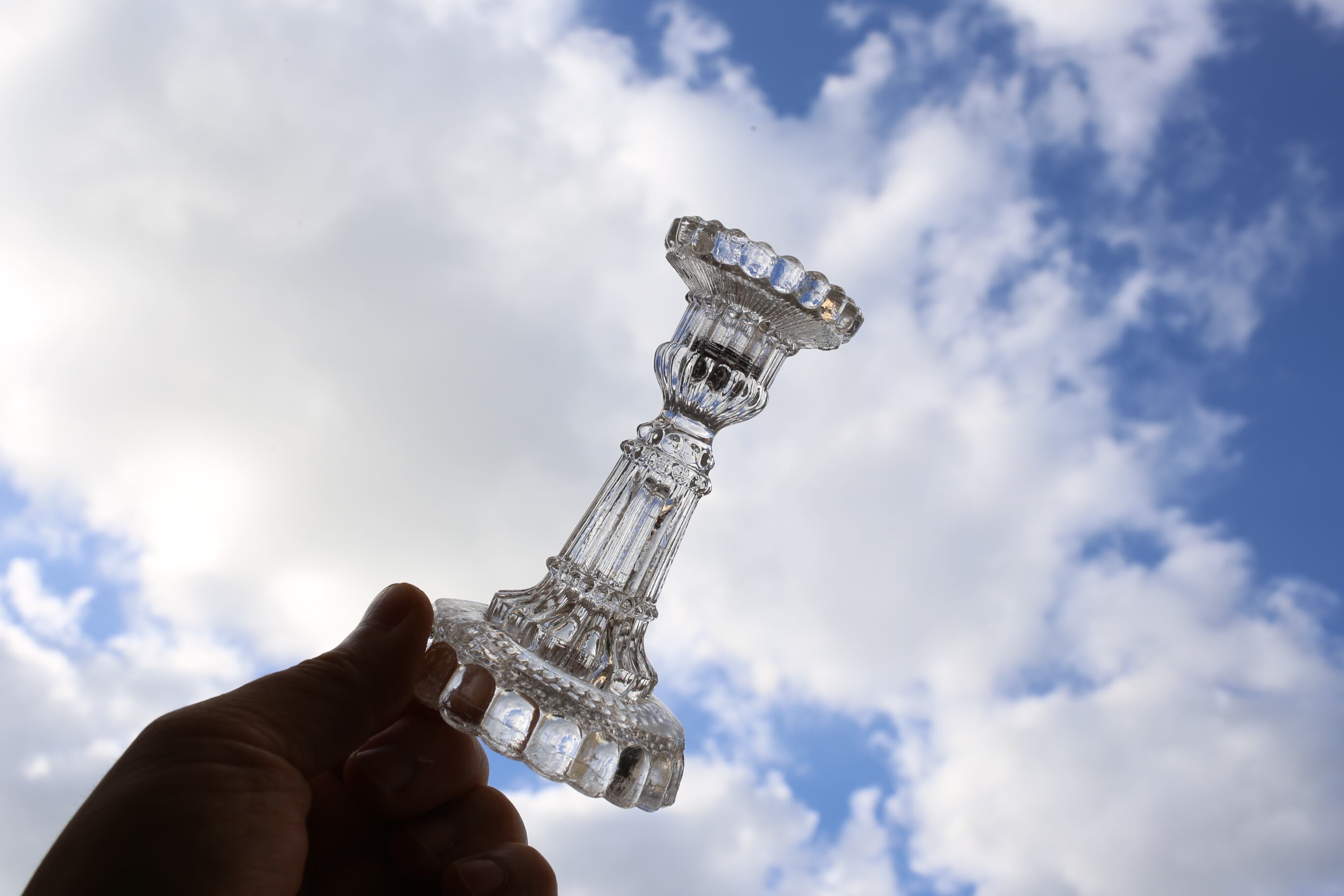 フランス アンティーク ヴィンテージ ガラスのキャンドルスタンド 高さ11.6㎝ N-01946